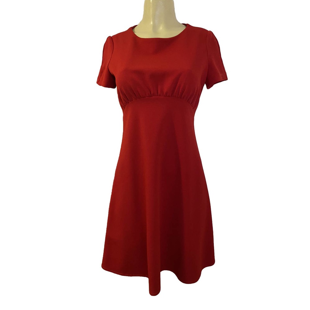 Sandro Ferrone Dress Red A line Flare Round Neck Short Sleeve Knee Lengt…